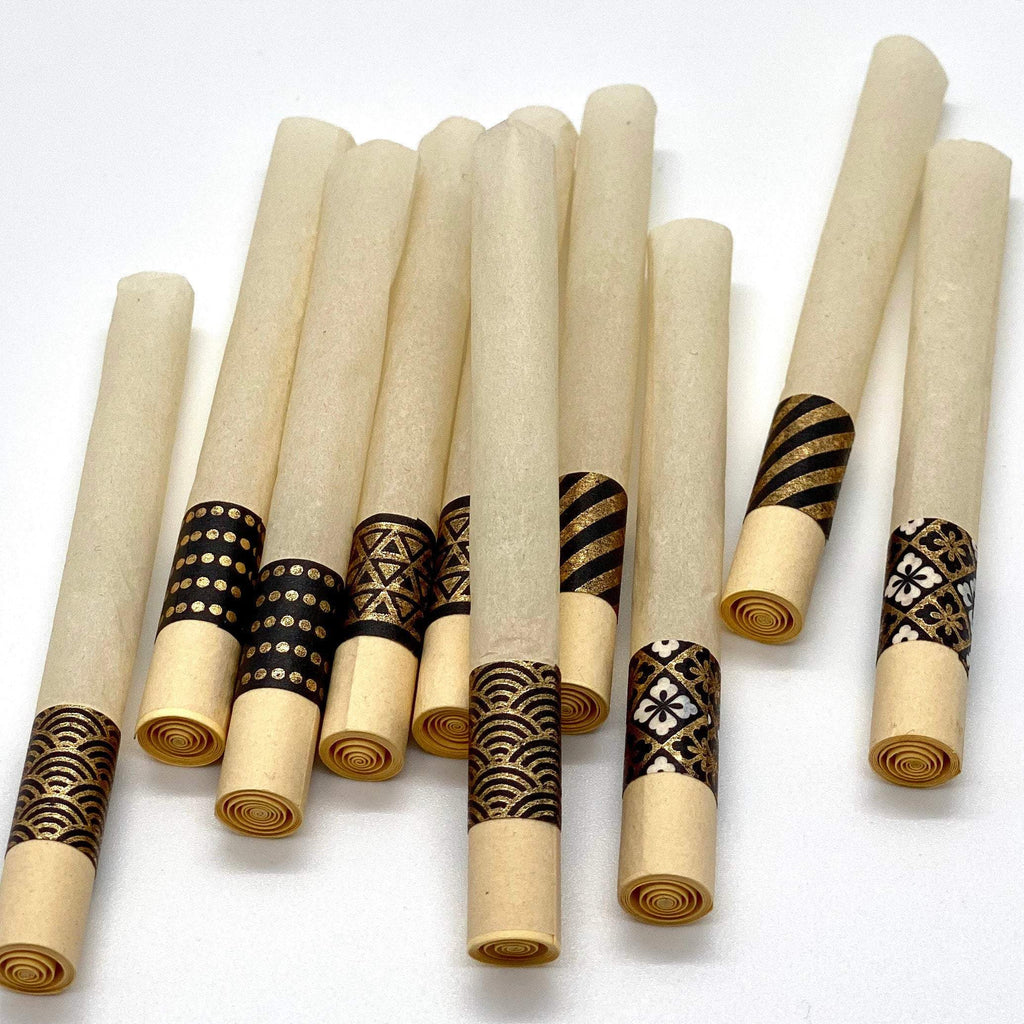 10 Pre Roll 84mm Artisan Style Tube - Spiral Tips - Black and Gold CO/B\HA 