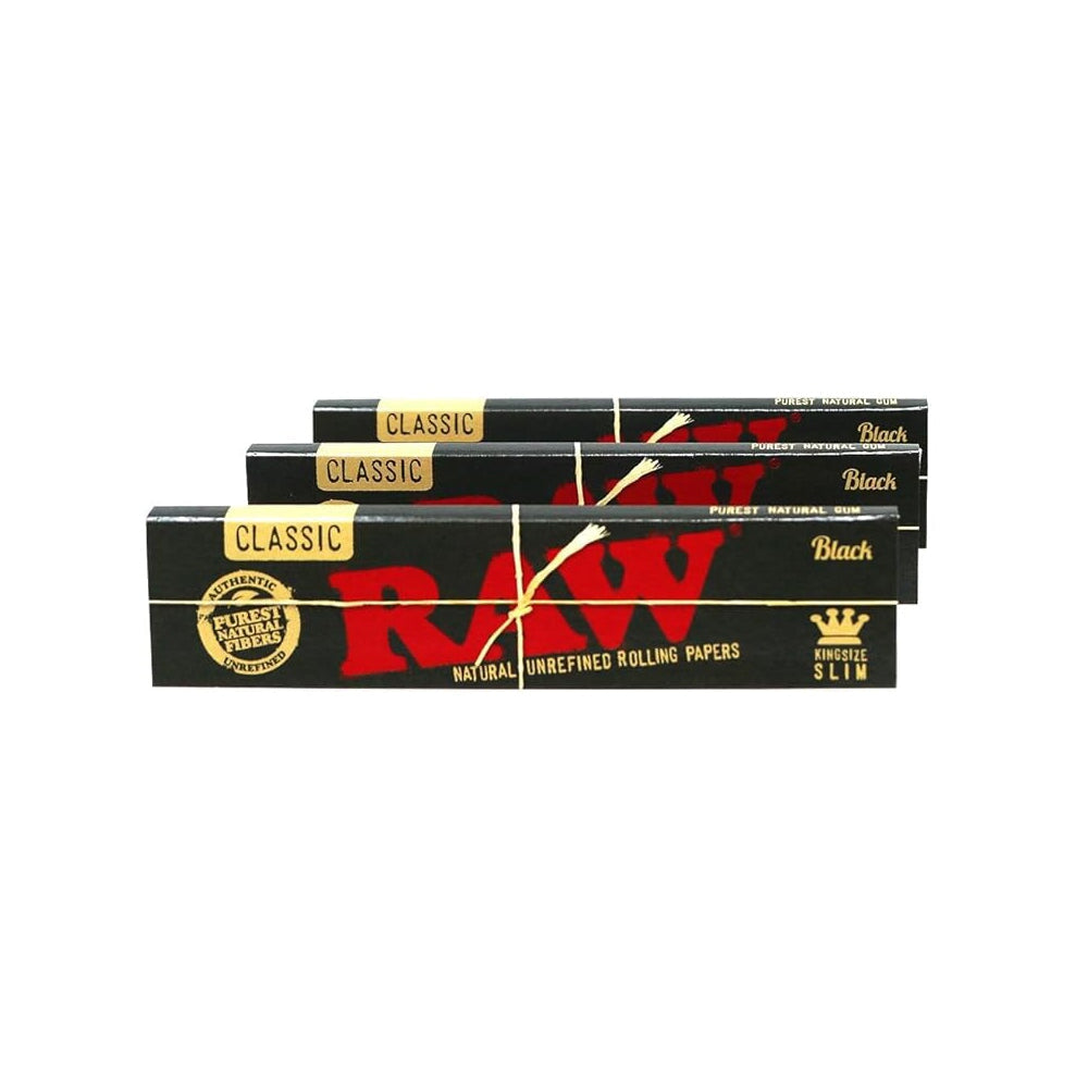 RAW Classic Black King Size Slim Natural Unrefined Ultra Thin 110mm Rolling Papers CO/B\HA 
