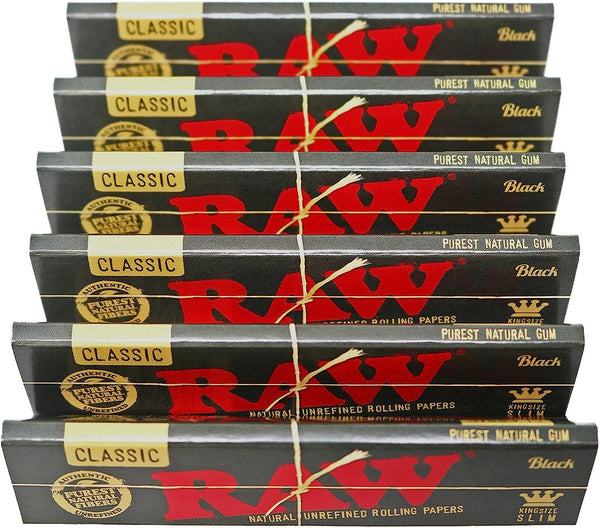 RAW Classic Black King Size Slim Natural Unrefined Ultra Thin 110mm Rolling Papers CO/B\HA 