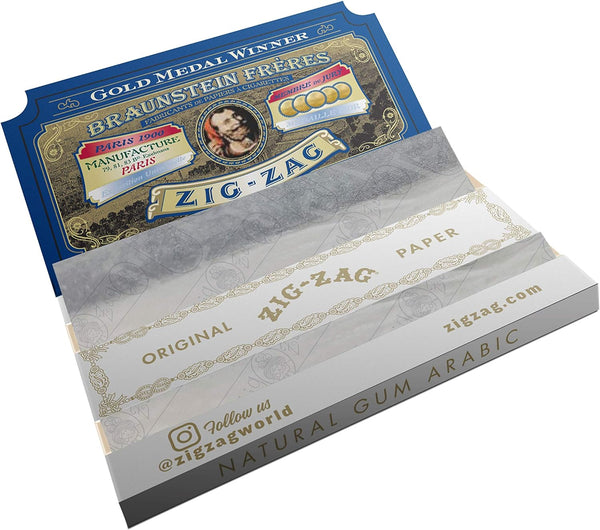 ZIG-ZAG Rolling Papers - Original White 70 mm Paper - Natural Gum Arabic - Thin Glue Sealing Line CO/B\HA 