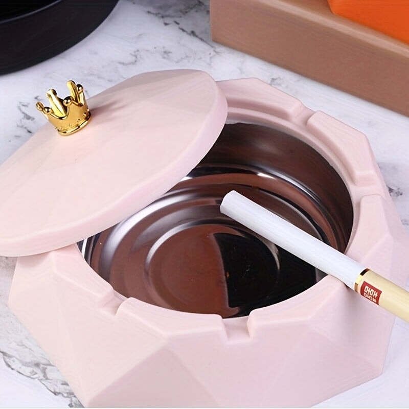 1pc Cute Pink Ashtray, Crown Decor Ashtray, Pink Creative Iron Home Ashtray For Home Office CO/B\HA 