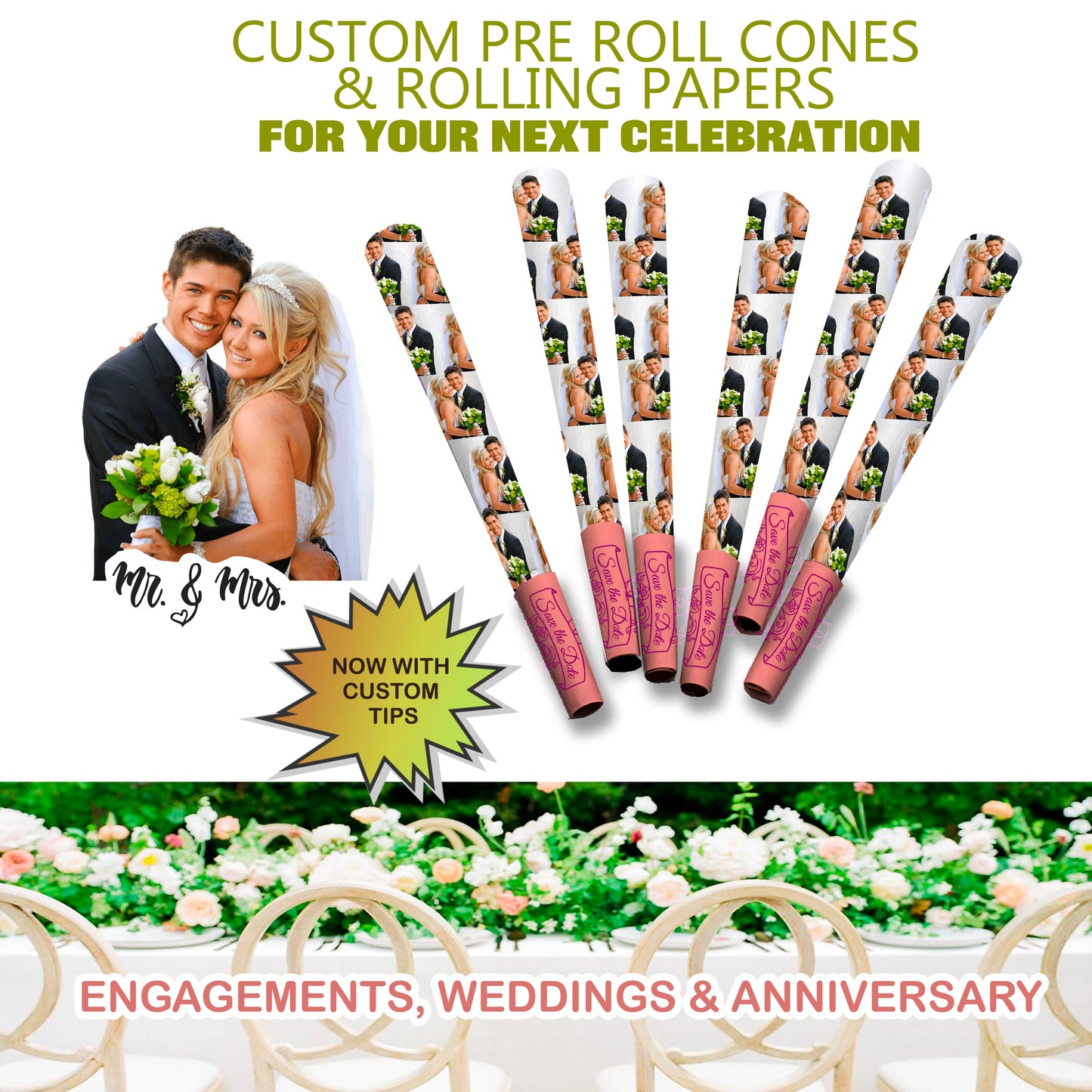 CUSTOM Designer Pre-Roll cones with Custom Tips option