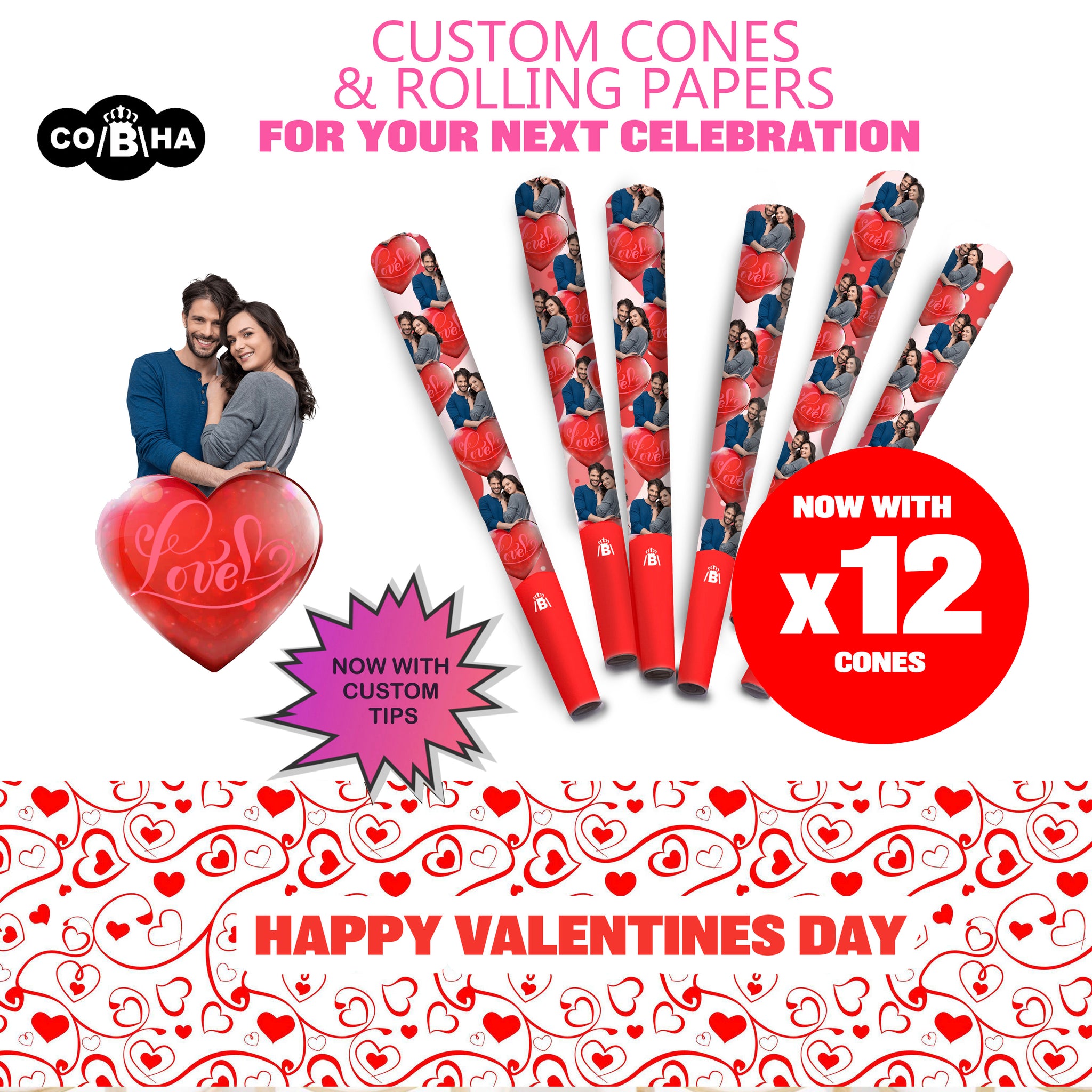12 CUSTOM Designer Pre-Roll cones with Custom Tips option -