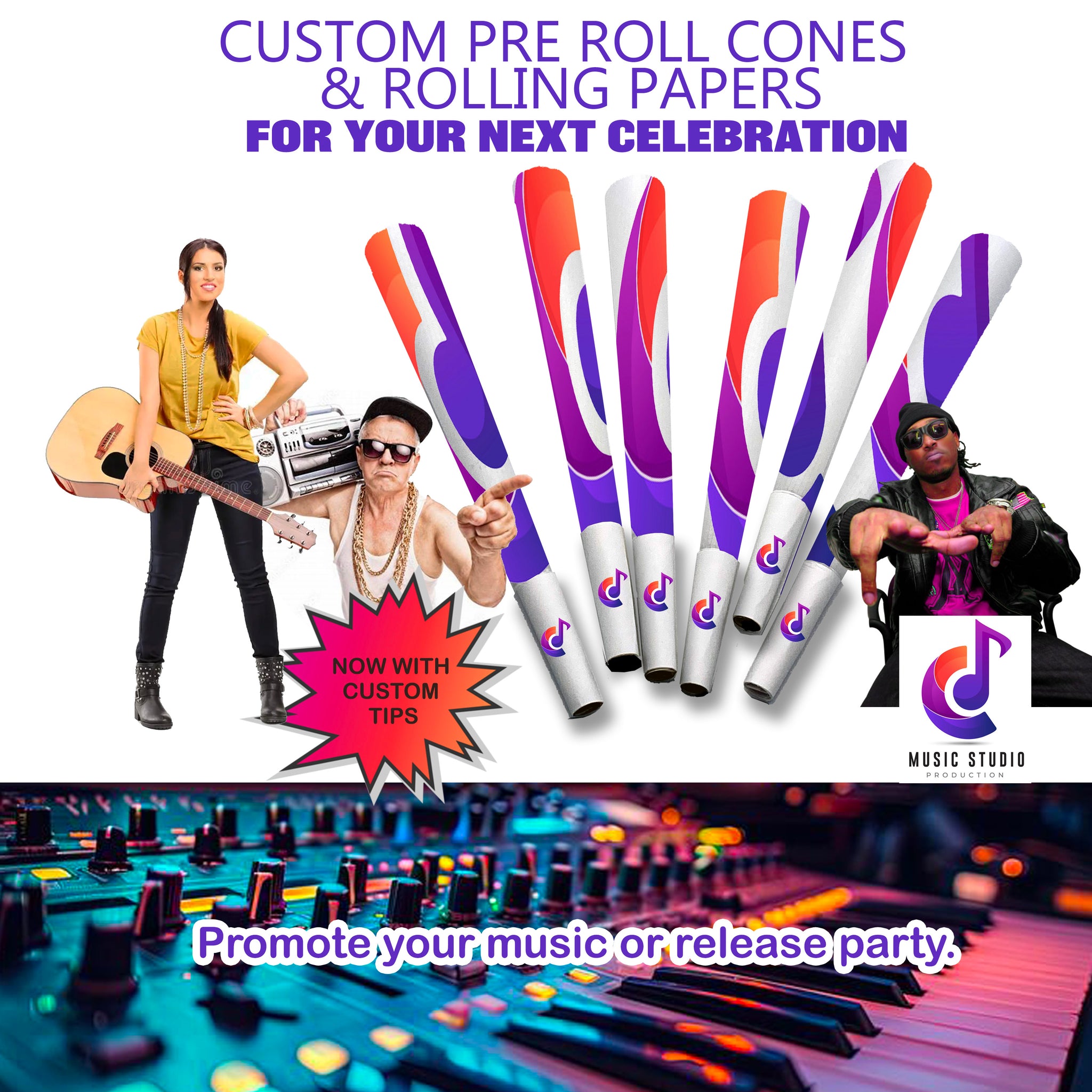 CUSTOM Designer Pre-Roll cones with Custom Tips option