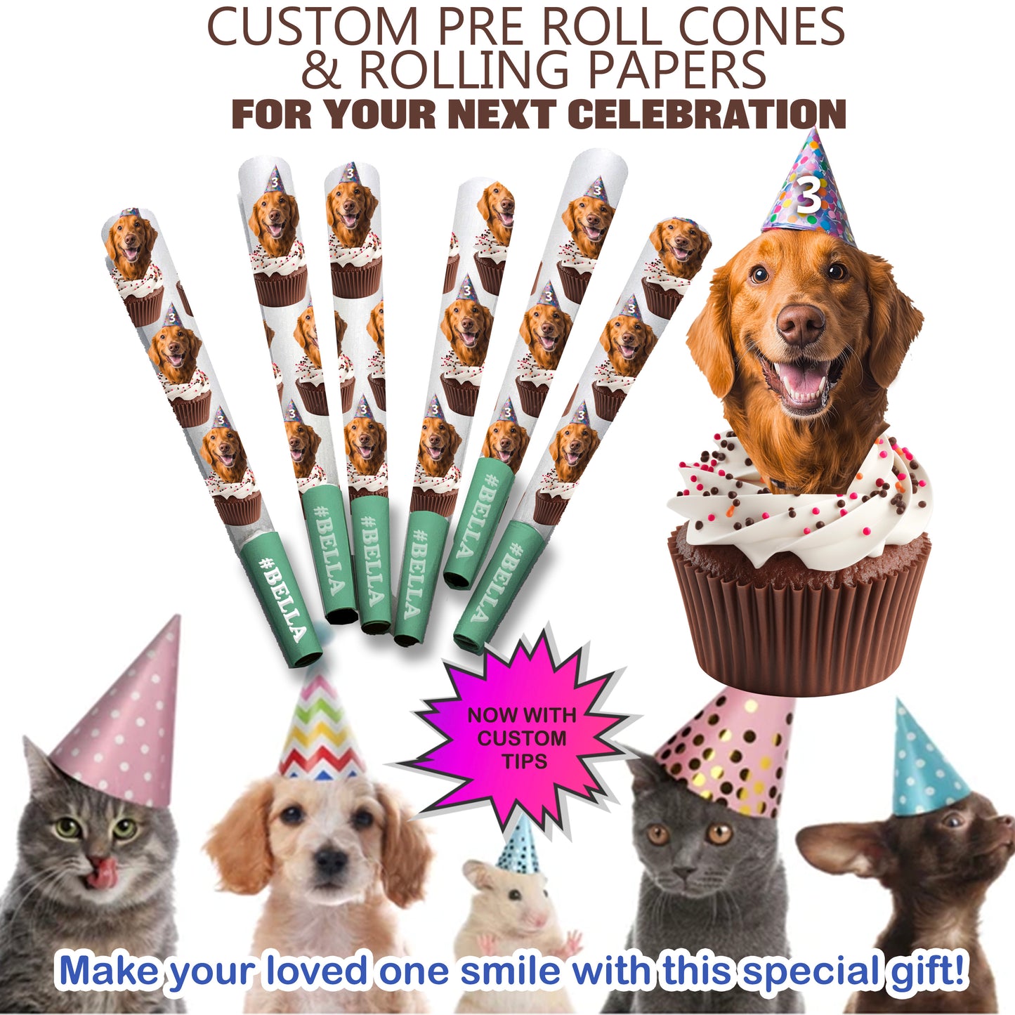 CUSTOM Designer Pre-Roll cones with Custom Tips option