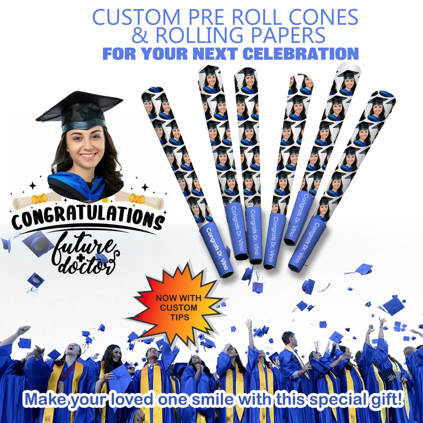 CUSTOM Designer Pre-Roll cones with Custom Tips option