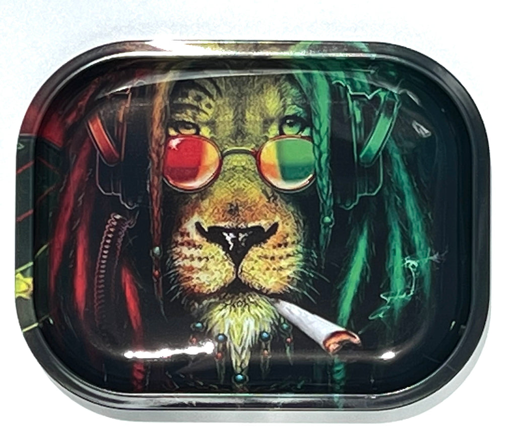 Rasta Lion Metal Rolling Tray - Medium - CO/B\HA 