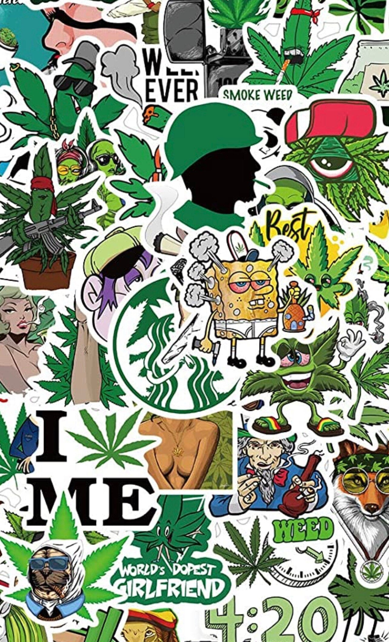100 Pcs Weed Stickers Pack for Adults,Vinyl Waterproof Marijuana Sticker Decals for Skateboard Water Bottles CO/B\HA 