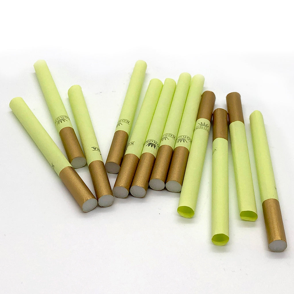 12 Slim Cig Tubes - Green/ Gold Filter, 7mm Tubes CO/B\HA 