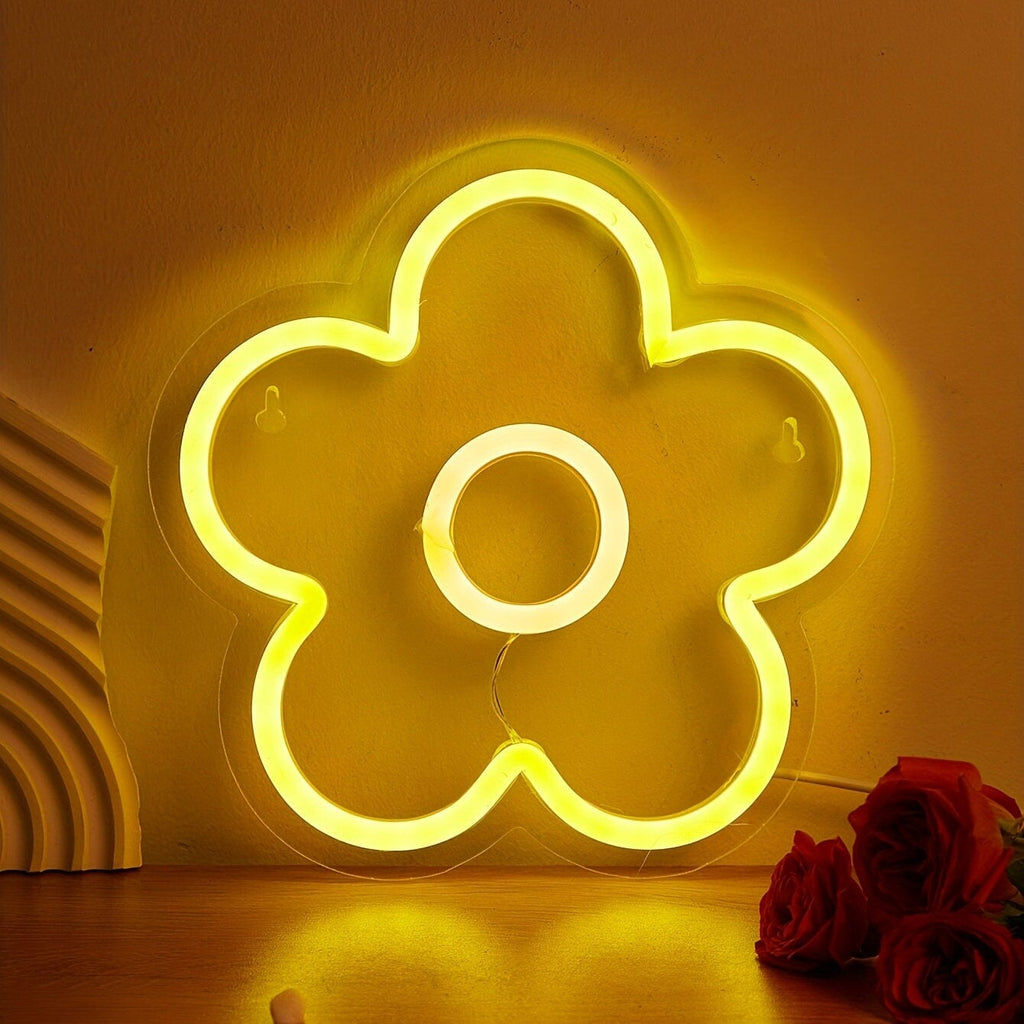 1pc Flower LED Neon Sign, 5V USB Powered Neon Light With Switch For Bedroom Wedding Birthday Party Game Room Home Wall Decor CO/B\HA 