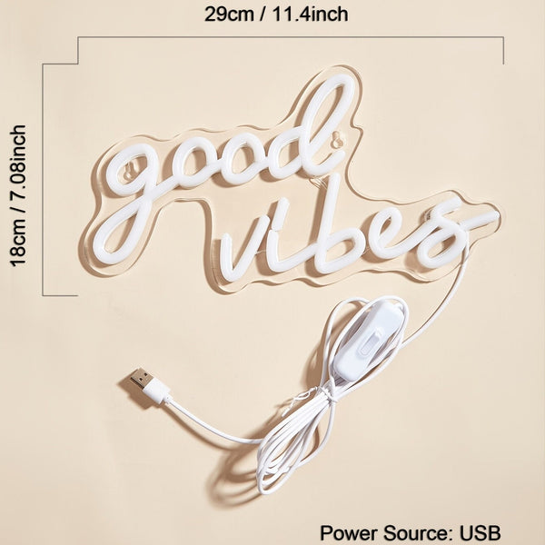 1pc Good Vibes LED Neon Sign 5V USB Power Supply, Plug-in Neon Light Sign For Bar Bedroom Party Decor CO/B\HA 