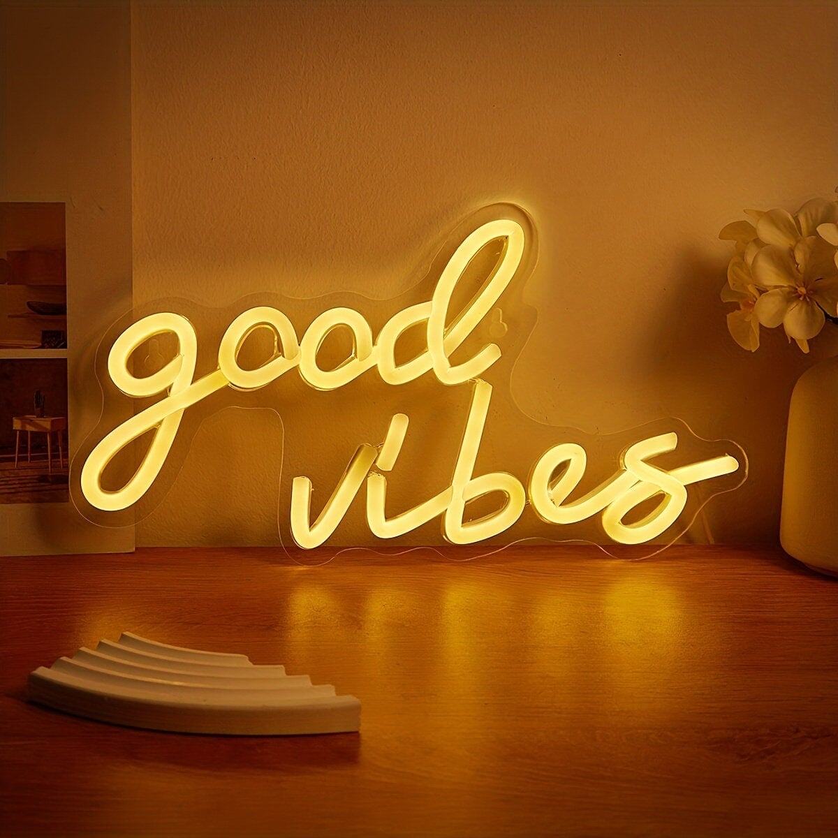 1pc Good Vibes LED Neon Sign 5V USB Power Supply, Plug-in Neon Light Sign For Bar Bedroom Party Decor CO/B\HA 