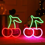 1PC USB+Battery Powered Cherry Shape Neon Light, Desktop Decoration Night Light, Bedroom Room Decoration Night Light, Including One Hook CO/B\HA 