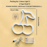1PC USB+Battery Powered Cherry Shape Neon Light, Desktop Decoration Night Light, Bedroom Room Decoration Night Light, Including One Hook CO/B\HA 