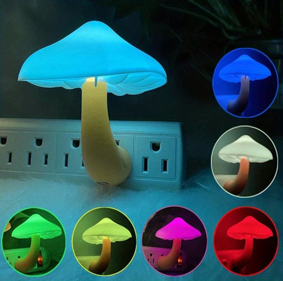 2 Pack LED Mushroom Night Light Lamp In LED Bed Cute Mushroom Nightlight Wall Light Baby Night Lights Kids Children (7-Color) CO/B\HA 
