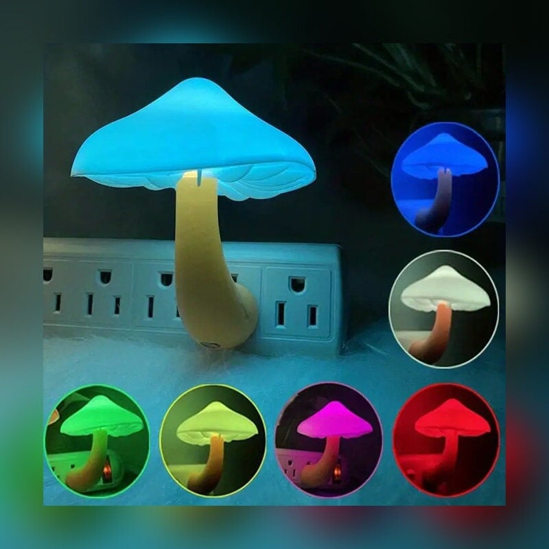 2 Pack LED Mushroom Night Light Lamp In LED Bed Cute Mushroom Nightlight Wall Light Baby Night Lights Kids Children (7-Color) CO/B\HA 