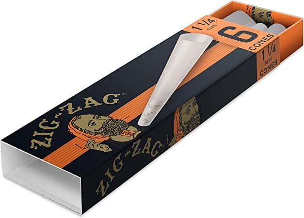 6 Pack ZIG-ZAG Ultra Thin Pre Rolled Paper Cones 1 1/4 Size CO/B\HA 