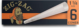 6 Pack ZIG-ZAG Ultra Thin Pre Rolled Paper Cones 1 1/4 Size CO/B\HA 