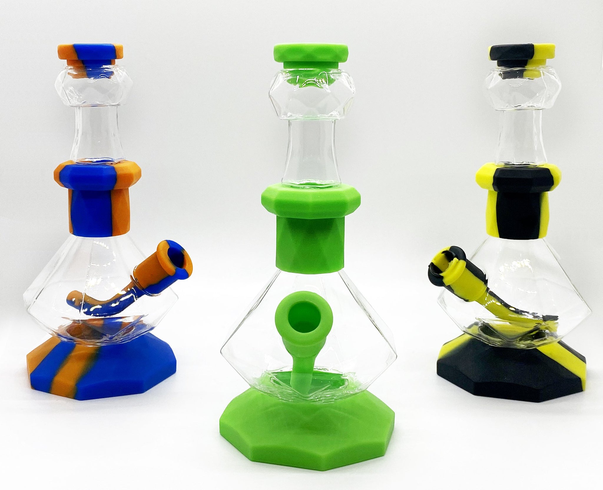 7" Diamond Water Pipe Silicone + Glass CO/B\HA 