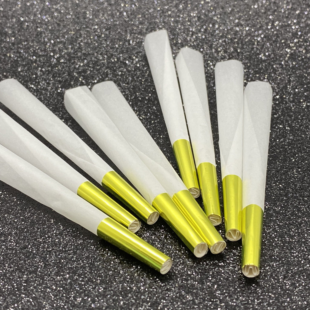 9 Pre Roll Cones White with Silver or Gold Tip CO/B\HA 