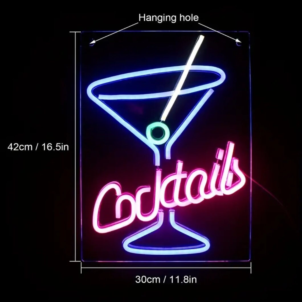 Cocktails Neon Sign, Bar Neon Festival Decorations, Cocktail Glass Shaped Neon Light Martini Neon Signs Wall Decor For Bar, Coffee Shop CO/B\HA 