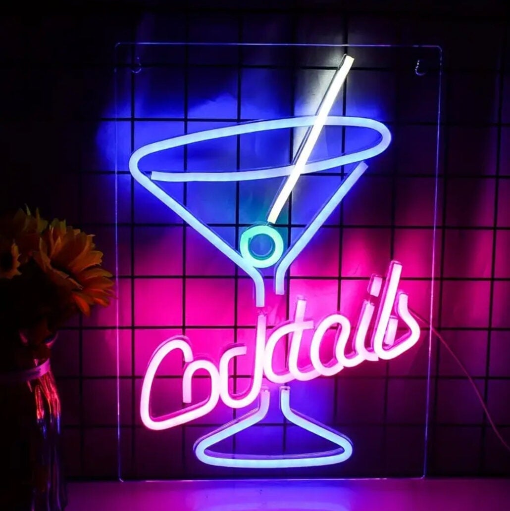 Cocktails Neon Sign, Bar Neon Festival Decorations, Cocktail Glass Shaped Neon Light Martini Neon Signs Wall Decor For Bar, Coffee Shop CO/B\HA 