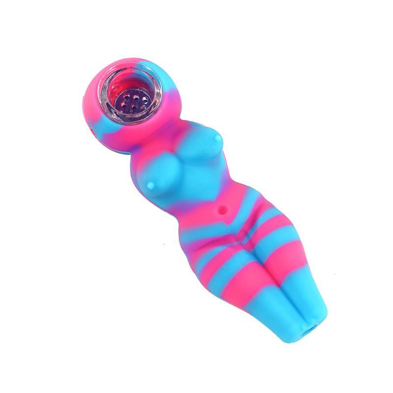 Female Silicone Tobacco Hand pipe CO/B\HA Blue/ Magenta
