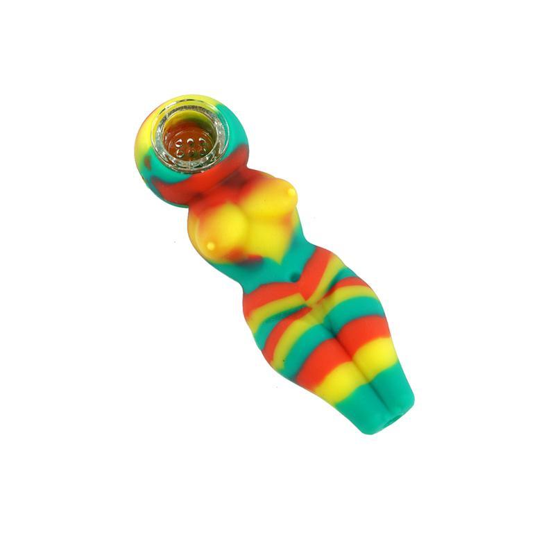 Female Silicone Tobacco Hand pipe CO/B\HA Red/ Grn/ Yellow 