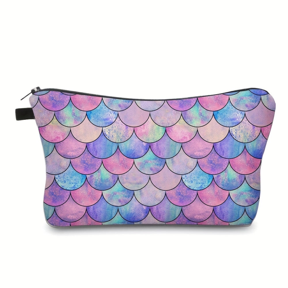 Fish Scale Print Zipper Small Makeup Bag, Lightweight Travel Storage Bag, Portable Versatile Bag CO/B\HA 