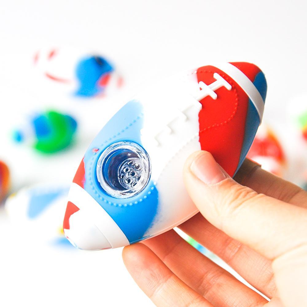 Football Smoking Pipe Silicone Hand Pipe with glass bowl 4.0inches CO/B\HA 
