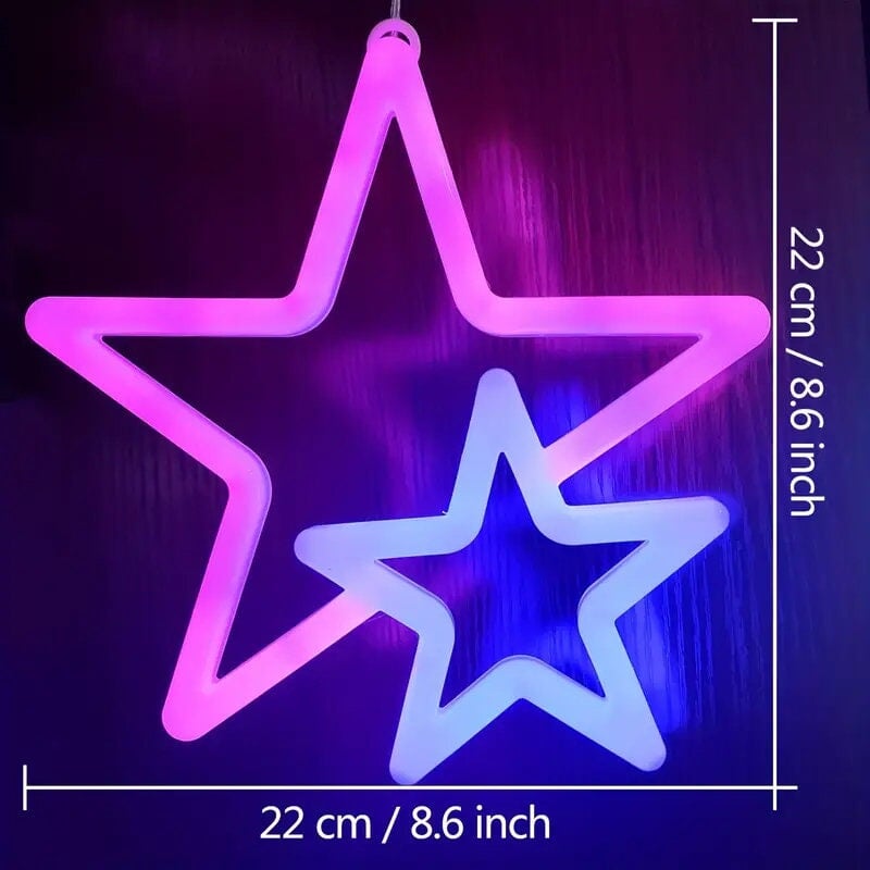 High Brightness Star Neon Light - Double Star LED Decorative Light in Blue & Pink - USB/Battery Powered - Perfect for Indoor Use CO/B\HA 