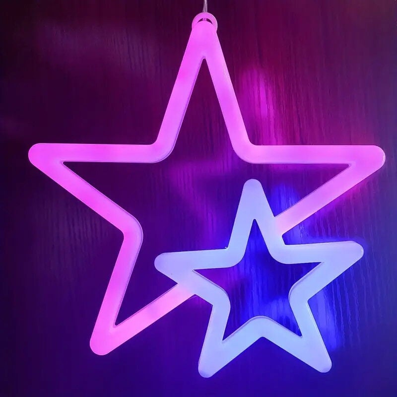 High Brightness Star Neon Light - Double Star LED Decorative Light in Blue & Pink - USB/Battery Powered - Perfect for Indoor Use CO/B\HA