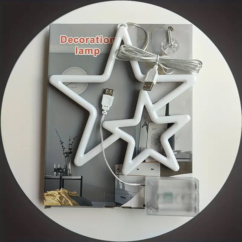 High Brightness Star Neon Light - Double Star LED Decorative Light in Blue & Pink - USB/Battery Powered - Perfect for Indoor Use CO/B\HA