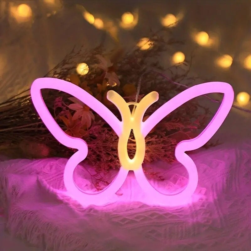 LED Butterfly Neon Sign, USB & Batteries Powered Neon Light, Decorative Night Lights Bedroom Wedding Birthday CO/B\HA 