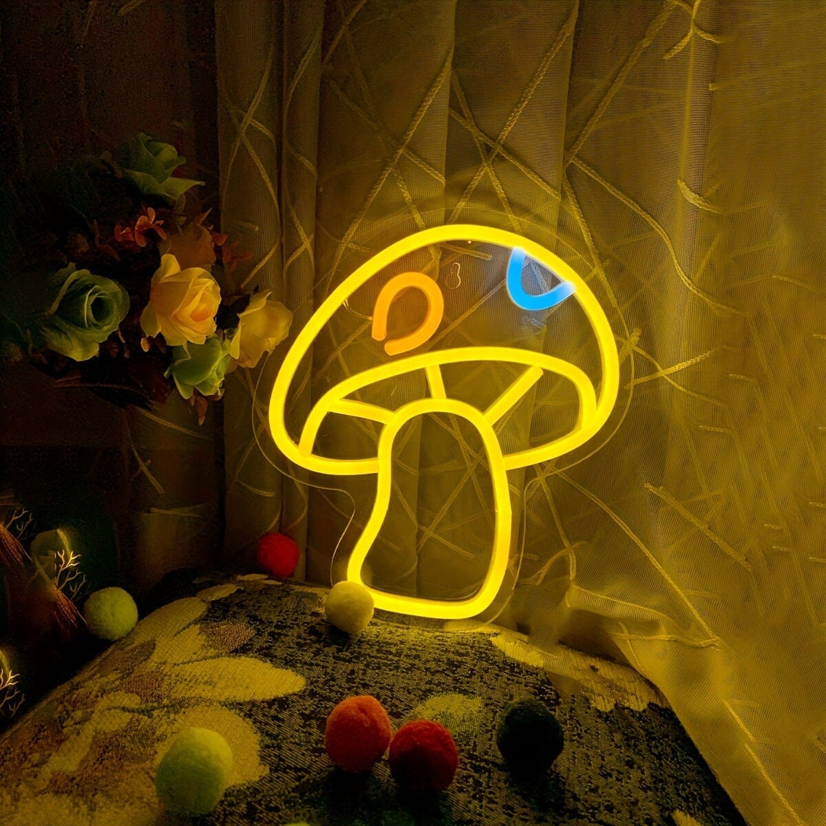 LED Neon Mushroom Cute Neon Sign, USB Powered Neon Signs Night Light, 3D Wall Art & Game Room Bedroom Living Room Decor Lamp CO/B\HA 