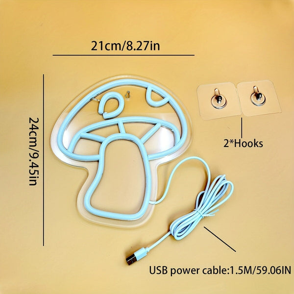 LED Neon Mushroom Cute Neon Sign, USB Powered Neon Signs Night Light, 3D Wall Art & Game Room Bedroom Living Room Decor Lamp CO/B\HA 