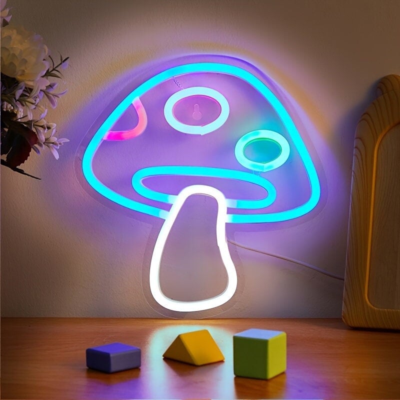 LED Neon Mushroom Cute Neon Sign, USB Powered Neon Signs Night Light, 3D Wall Art & Game Room Bedroom Living Room Decor Lamp Holiday Gift CO/B\HA 