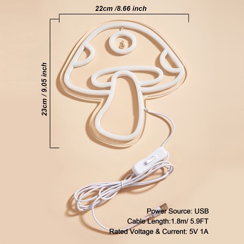 LED Neon Mushroom Cute Neon Sign, USB Powered Neon Signs Night Light, 3D Wall Art & Game Room Bedroom Living Room Decor Lamp Holiday Gift CO/B\HA 