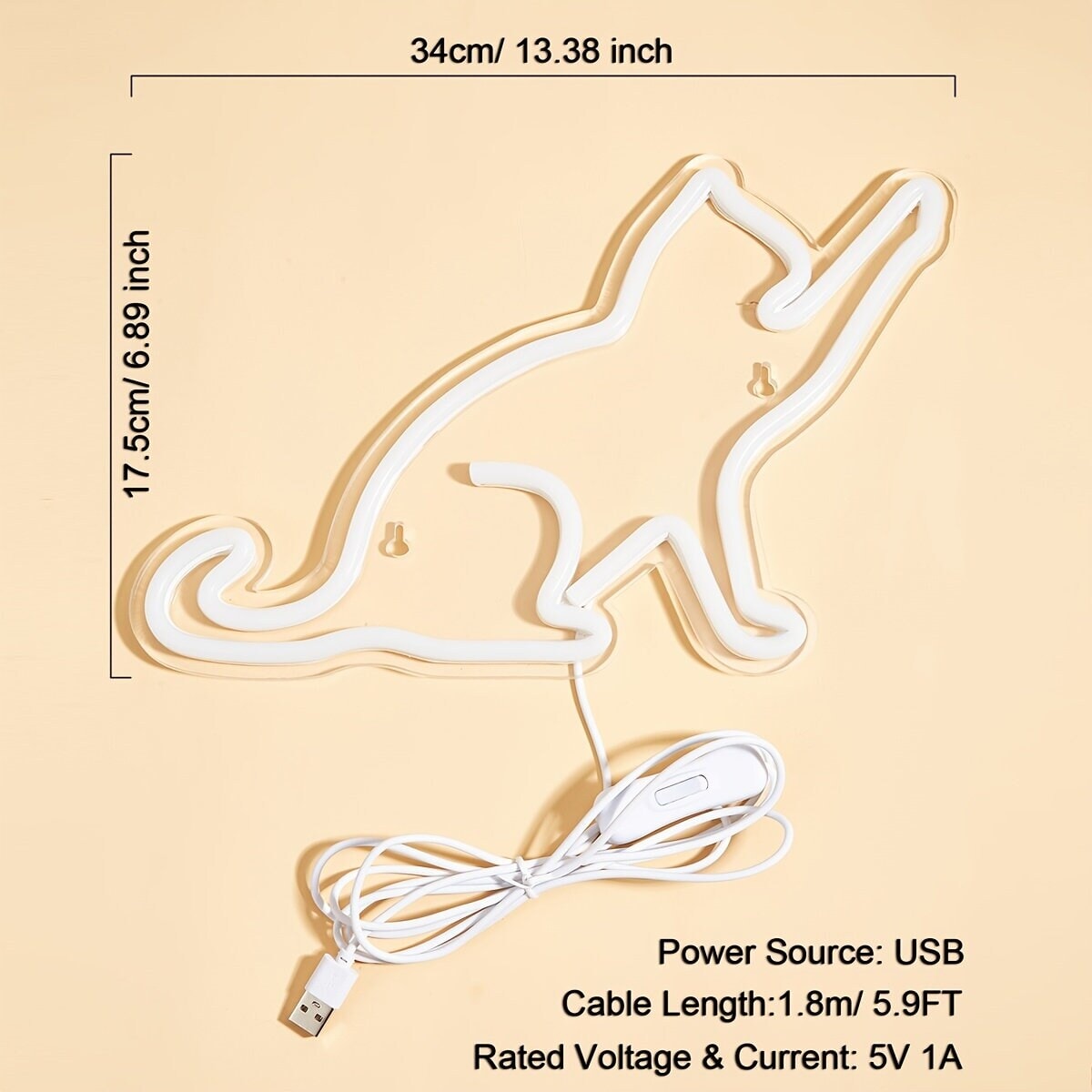 LED Neon Sign Cat-shaped Night Lights, 5V USB Power Supply Neon Lamp With 2 Hooks For Home Bedroom Dorm Party CO/B\HA 