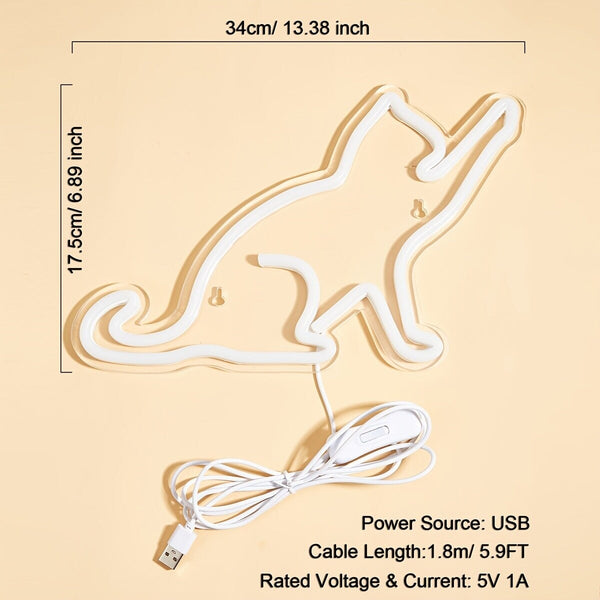 LED Neon Sign Cat-shaped Night Lights, 5V USB Power Supply Neon Lamp With 2 Hooks For Home Bedroom Dorm Party CO/B\HA 