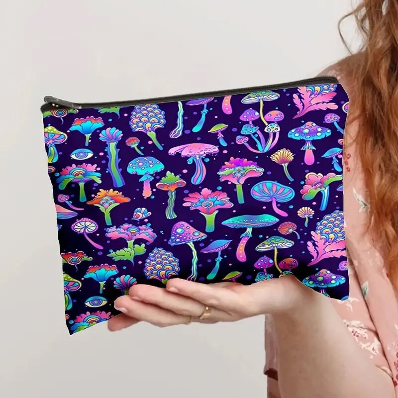 Mushroom Print Storage Zipper Bag, Multifunctional Stash, Makeup Bag, Lightweight Coin Purse CO/B\HA 