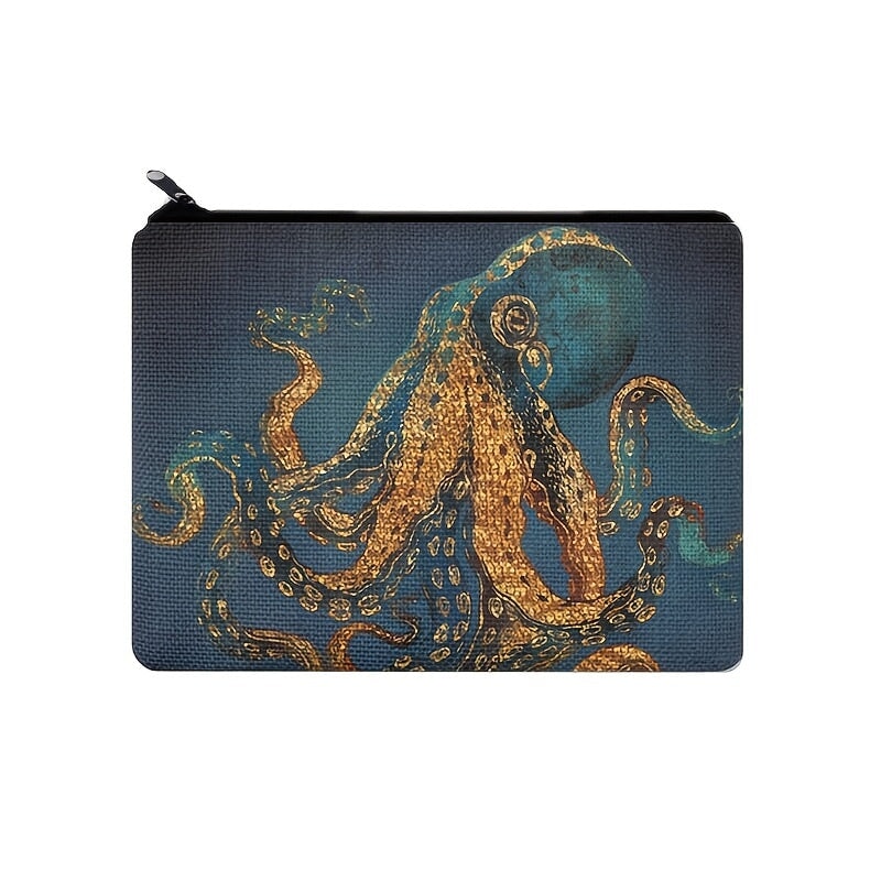 Octopus Print Zipper Storage Bag, Lightweight Makeup Bag, Versatile Carry-On Pouch CO/B\HA 