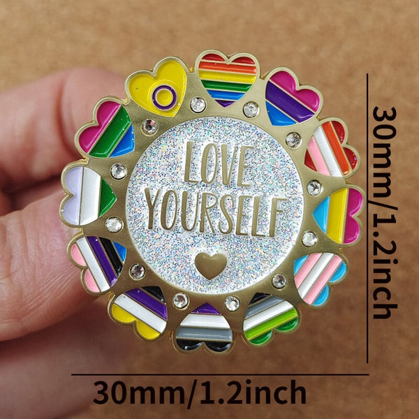 Pin: Love Yourself Pride Shinny English Letter Brooch CO/B\HA 