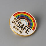 Pin: YOU ARE SAFE WITH ME Letter Brooch Pin Rainbow Shape Pattern LGBT Gay Pride Month Badge CO/B\HA 