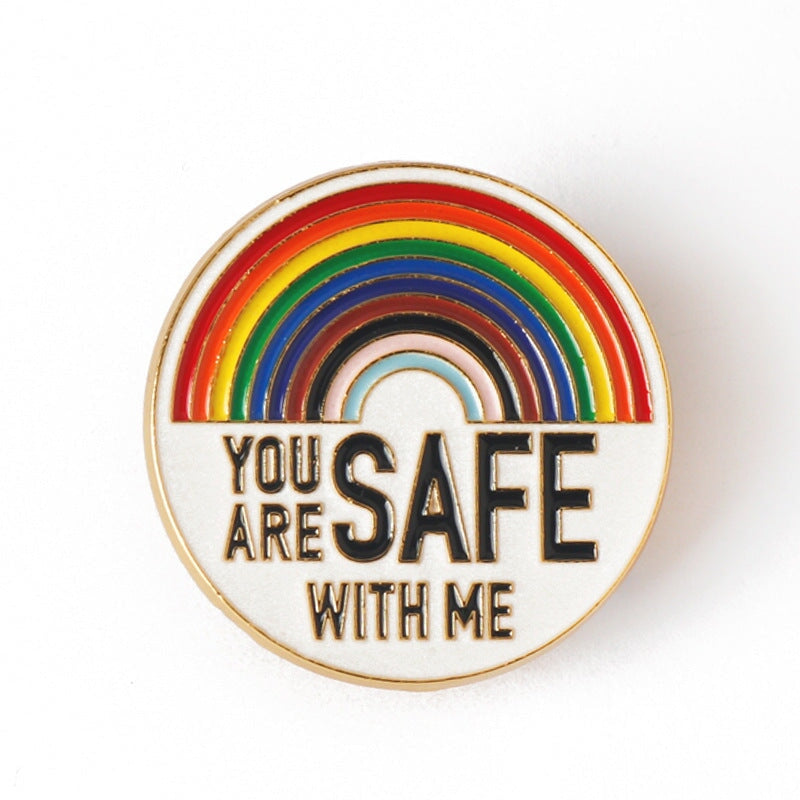 Pin: YOU ARE SAFE WITH ME Letter Brooch Pin Rainbow Shape Pattern LGBT Gay Pride Month Badge CO/B\HA 