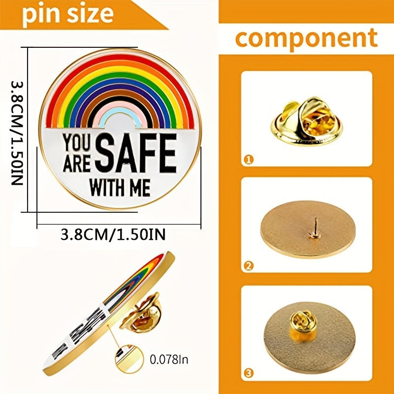 Pin: YOU ARE SAFE WITH ME Letter Brooch Pin Rainbow Shape Pattern LGBT Gay Pride Month Badge CO/B\HA 