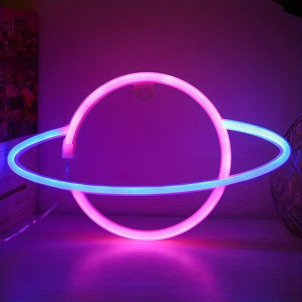 Planet Neon Sign - Battery or USB Powered Light for Wall Decor, Aesthetic Hanging Saturn Neon Light Bedroom, Gaming Room, Living Room, Bar, CO/B\HA 
