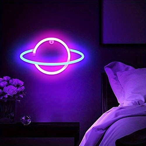 Planet Neon Sign - Battery or USB Powered Light for Wall Decor, Aesthetic Hanging Saturn Neon Light Bedroom, Gaming Room, Living Room, Bar, CO/B\HA 