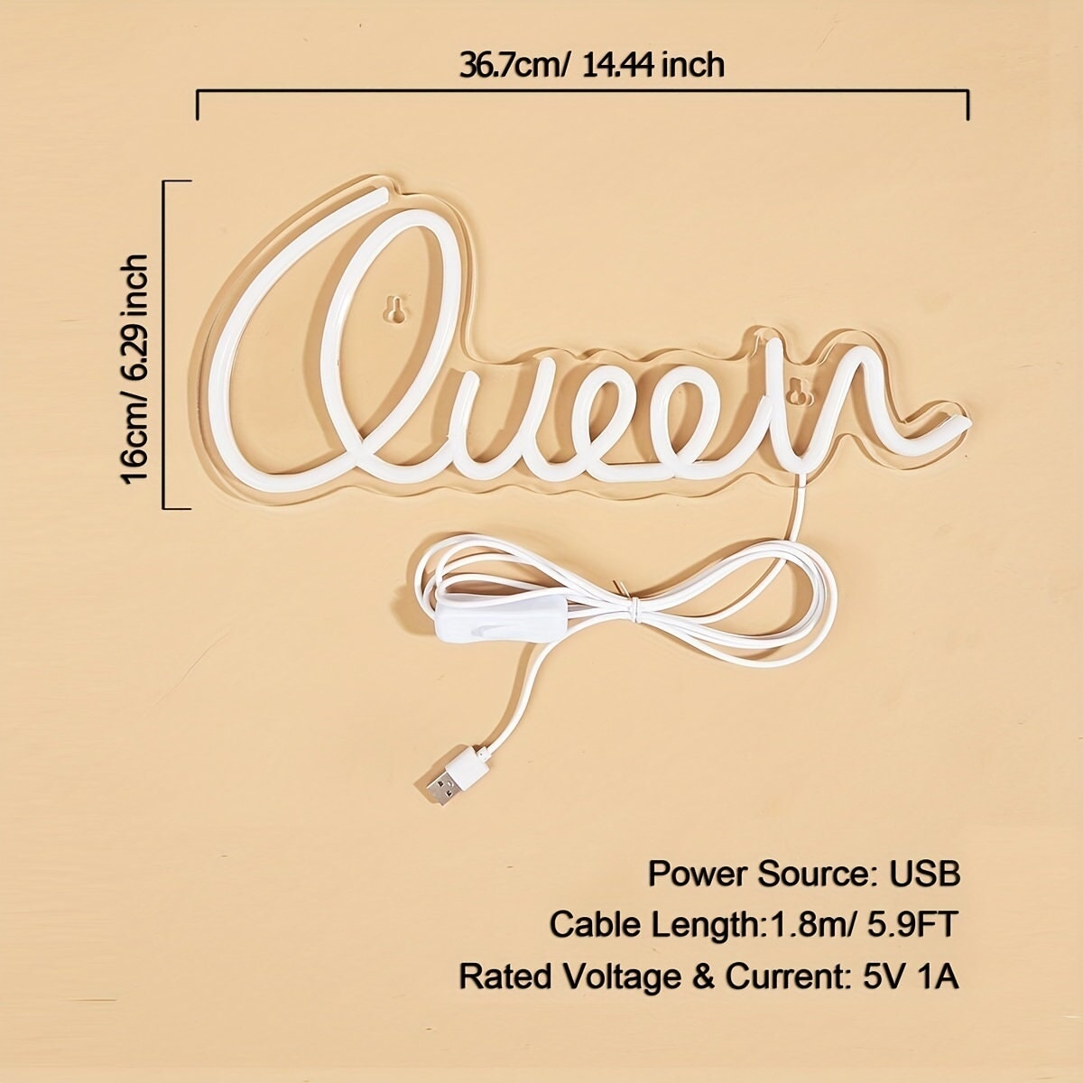 Queen LED Neon Sign, 5V USB Powered Neon Light With Switch For Bedroom Wedding Birthday Party Game Room Home Wall Decor CO/B\HA 