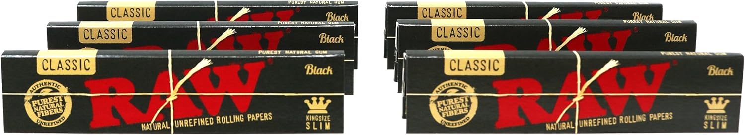 RAW Classic Black King Size Slim Natural Unrefined Ultra Thin 110mm Rolling Papers CO/B\HA